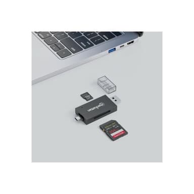 MANHAZZAN USB 3.0 Typ-C /-A Kartenlesegerät mit USB-C und USB-A-Stecker auf microSD und SD/MMC-Slots