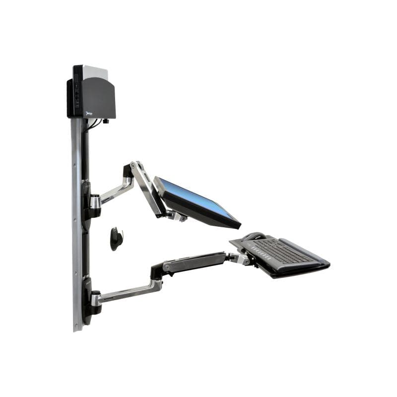 ERGOTRON LX Arm II Wandmontage LCD und KB mit CPU Halter aus poliertem Aluminium