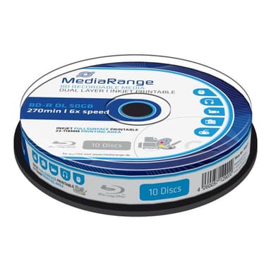 Bluray MediaRange 50GB 5pcs BD-R cake 6x Injekt Fullprint.