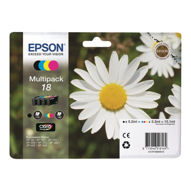 EPSON 18 Multipack 4er Pack Schwarz, Gelb, Cyan, Magenta Tintenpatrone