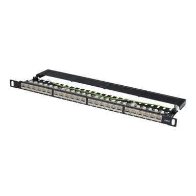 DIGITUS Patch Panel 48,3cm 19Zoll 24Port Cat6 geschirmt 0,5HE grau RAL7035 Kabelinstallation mit LSA
