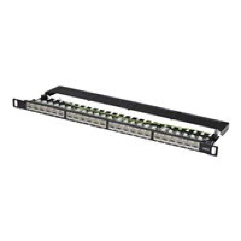 DIGITUS Patch Panel 48,3cm 19Zoll 24Port Cat6 geschirmt 0,5HE grau RAL7035 Kabelinstallation mit LSA