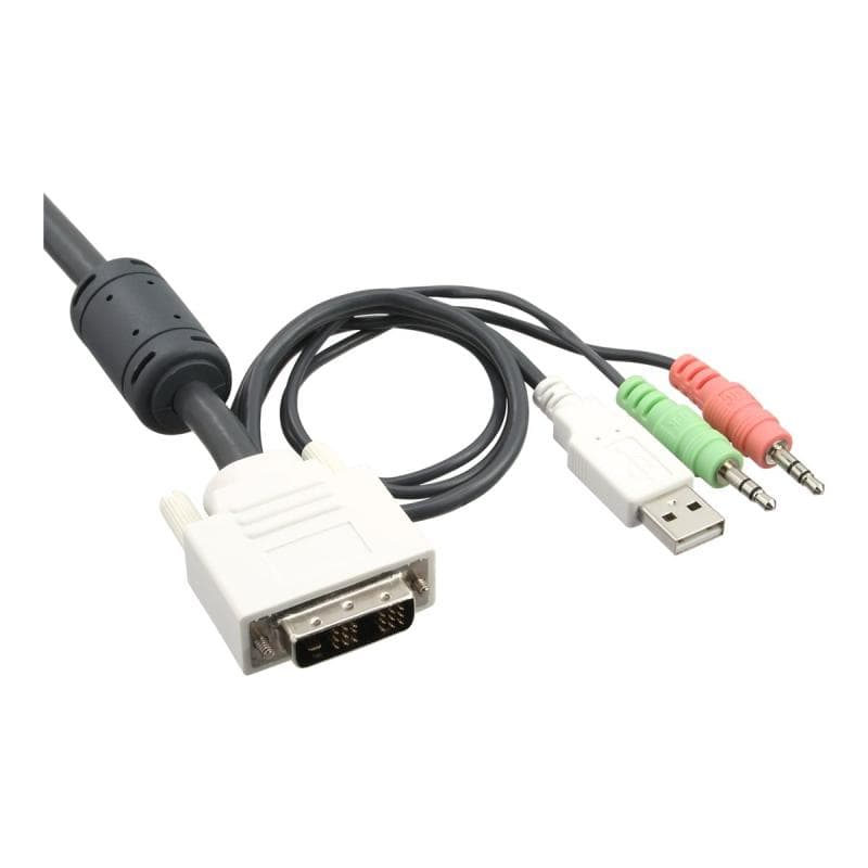 INLINE KVM Switch, 2-fach, DVI-D, USB, mit Audio, integr. Kabel