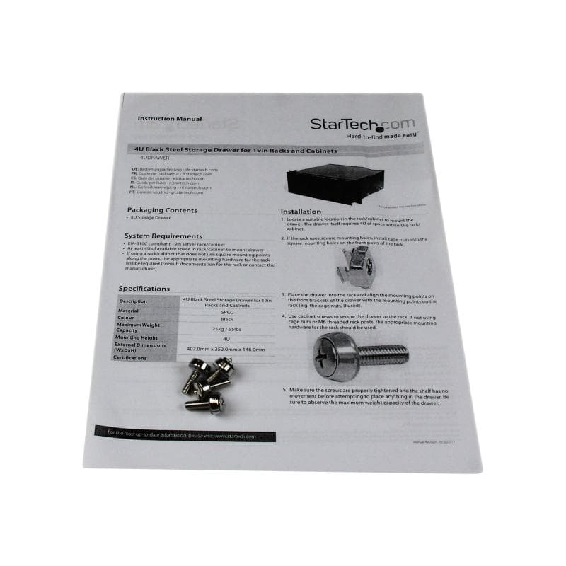 STARTECH.COM 4HE Rackschublade aus Stahlblech in Schwarz - Schublade für 19 Zoll Rack oder Serversch