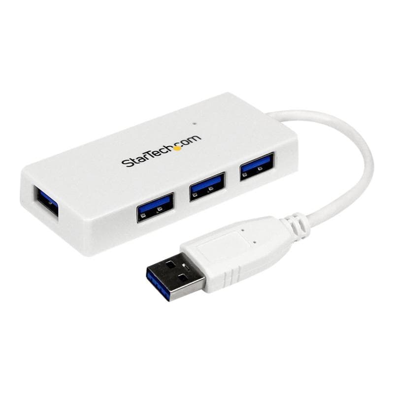 STARTECH.COM 4 Port USB 3.0 SuperSpeed Hub - Weiss - Portabler externer Mini USB Hub mit eingebautem