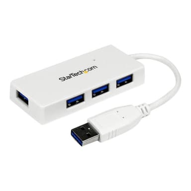 STARTECH.COM 4 Port USB 3.0 SuperSpeed Hub - Weiss - Portabler externer Mini USB Hub mit eingebautem