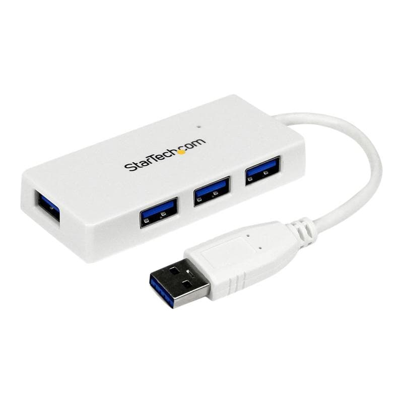 STARTECH.COM 4 Port USB 3.0 SuperSpeed Hub - Weiss - Portabler externer Mini USB Hub mit eingebautem