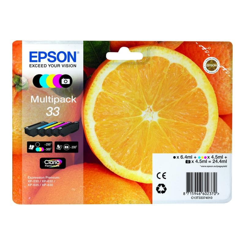 EPSON 33 Multipack 5er Pack Schwarz, Gelb, Cyan, Magenta, Photo schwarz Tintenpatrone