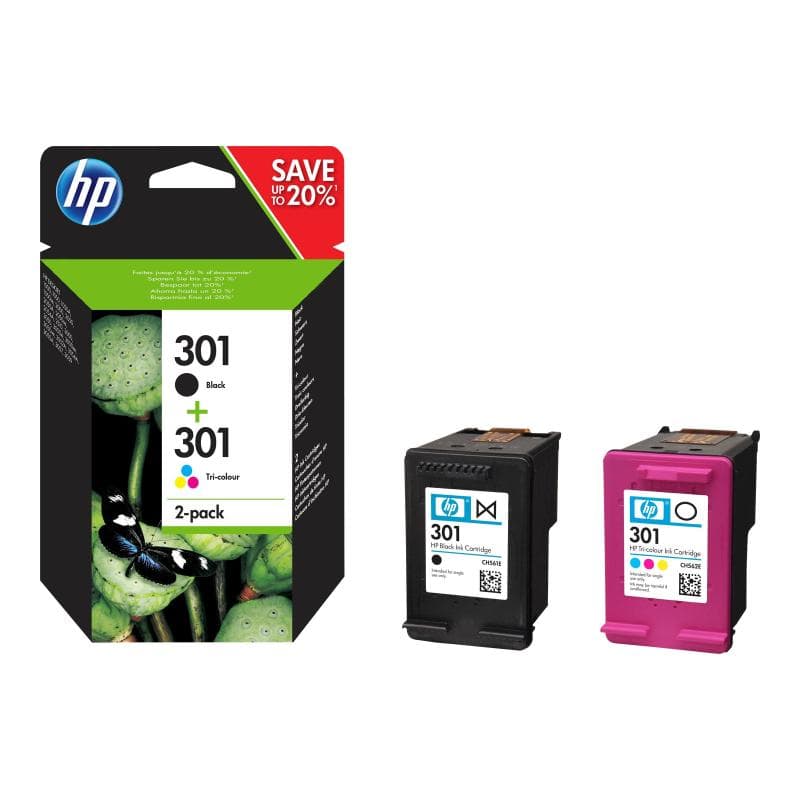HP 301 2er Pack Schwarz, Farbe (Cyan, Magenta, Gelb) Tintenpatrone