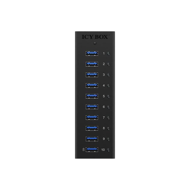 RAIDSONIC ICY BOX IB-AC6110 10 Port USB 3.0 Hub mit USB Ladeport 5V 2.1A Stabiles Aluminium Gehaeuse