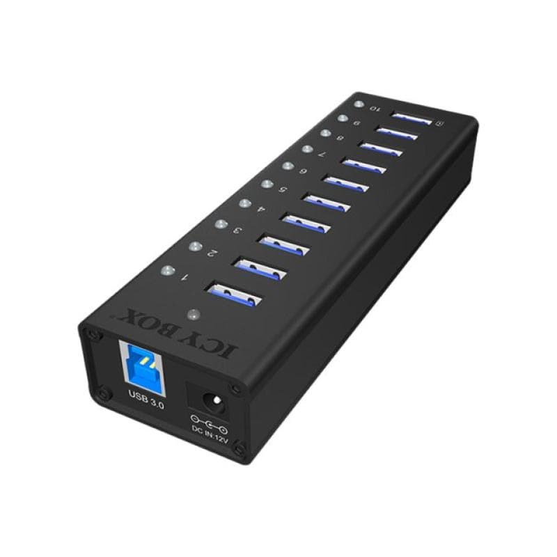 RAIDSONIC ICY BOX IB-AC6110 10 Port USB 3.0 Hub mit USB Ladeport 5V 2.1A Stabiles Aluminium Gehaeuse