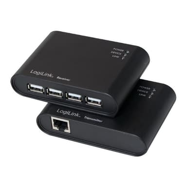 LOGILINK USB 2.0 Extender mit integriertem 4-Port USB 2.0 Hub und Netzteil