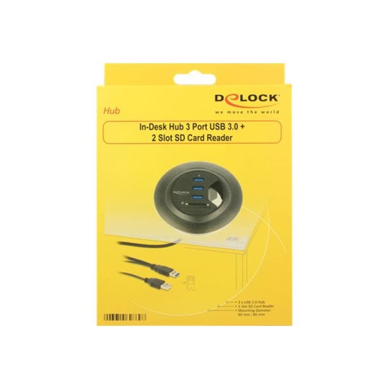 DELOCK HUB USB 3.0 Tisch-Hub 60 mm 3 x USB 3.0
