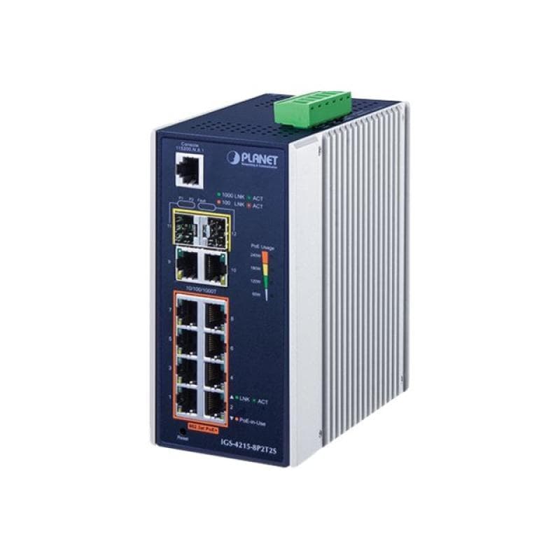 PLANET TECHNOLOGY PLANET Industrial 8-Port 10/100/1000T 802.3at PoE + 2-Port