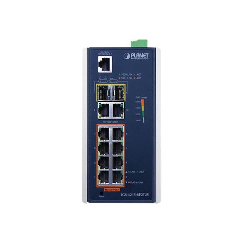 PLANET TECHNOLOGY PLANET Industrial 8-Port 10/100/1000T 802.3at PoE + 2-Port