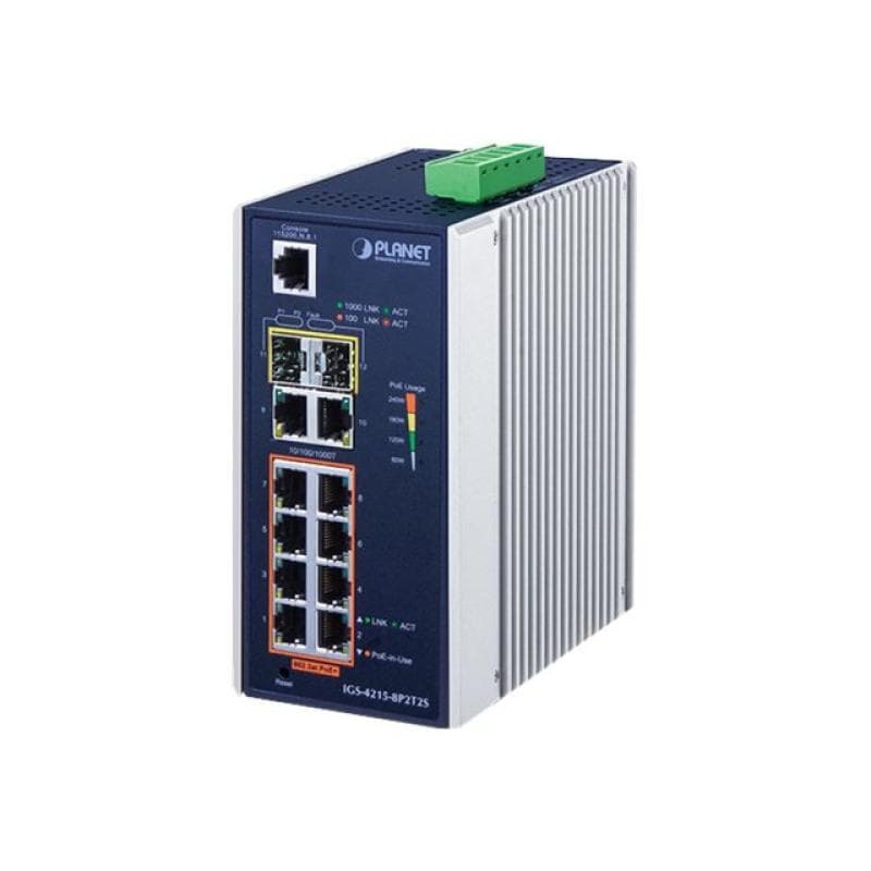 PLANET TECHNOLOGY PLANET Industrial 8-Port 10/100/1000T 802.3at PoE + 2-Port