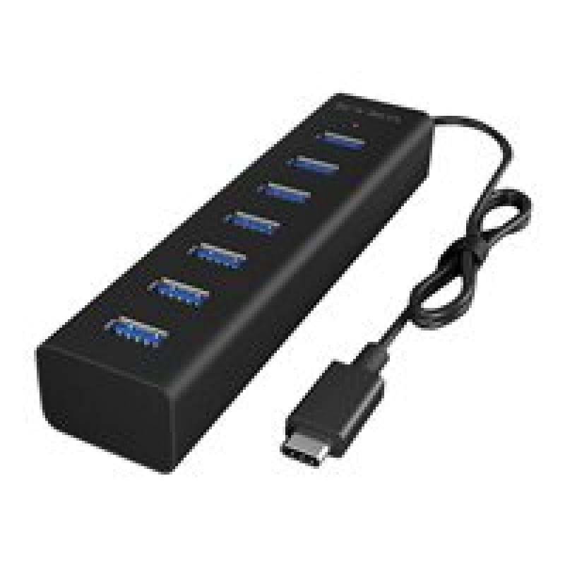 RAIDSONIC Adapter ICY-BOX Type-C zu 7-Port USB 3.0 Type-A Hub, Alu-Gehäuse