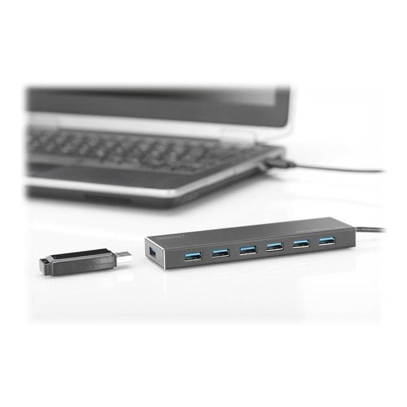 DIGITUS USB 3.0 Hub 7-port Inkl. 5V/3.5A Netzteil Aluminium Gehause