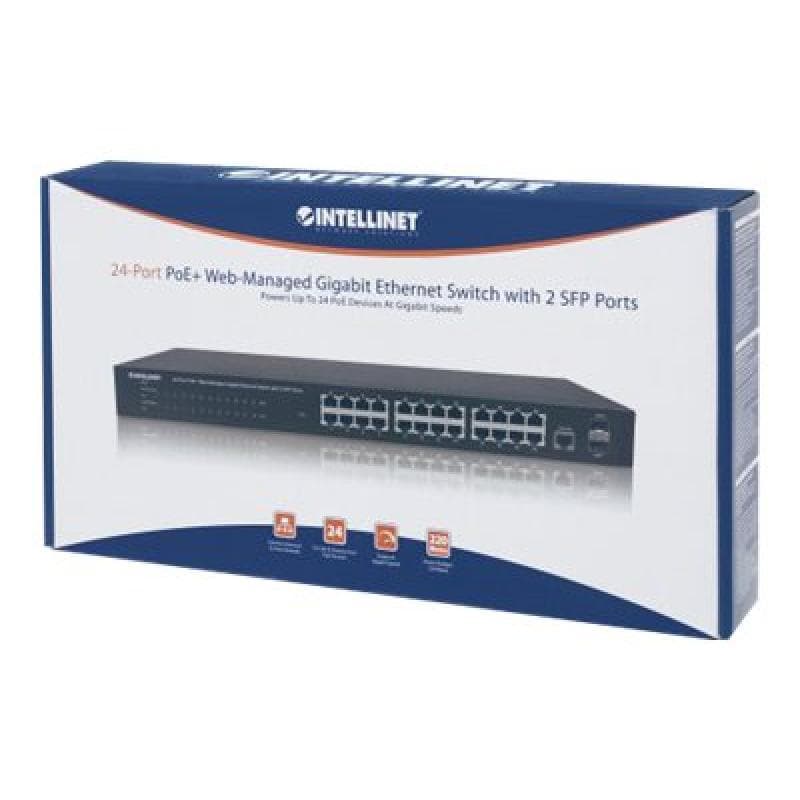 INTELLINET 24-Port Gigabit PoE+ 560559 Web-Managed Switch mit 2 SFP-Ports 240W