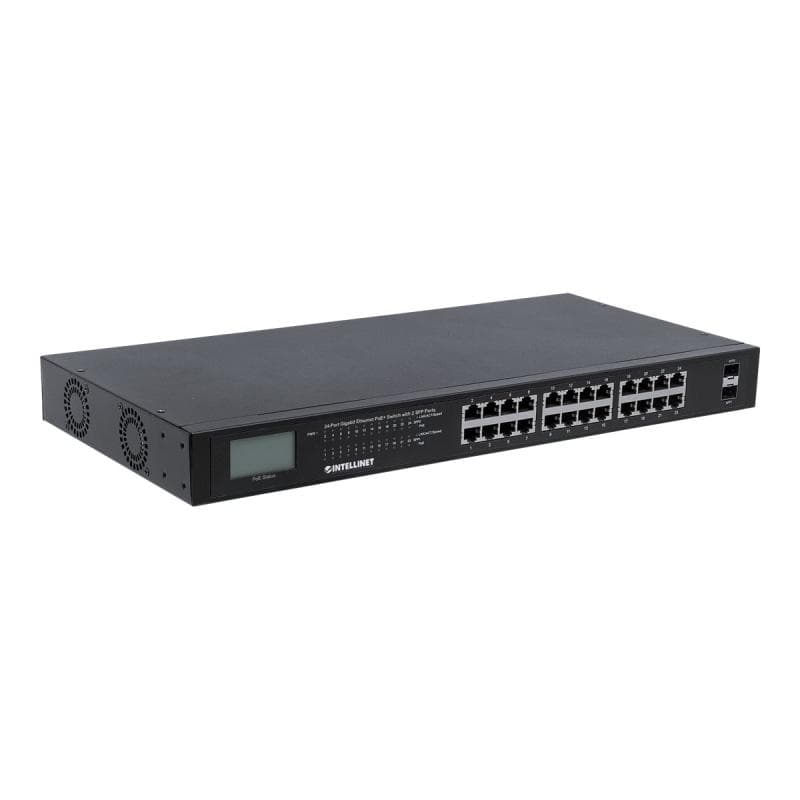 INTELLINET PoE+ Switch 24-Port Gigabit mit 2 SFP-Ports 370W