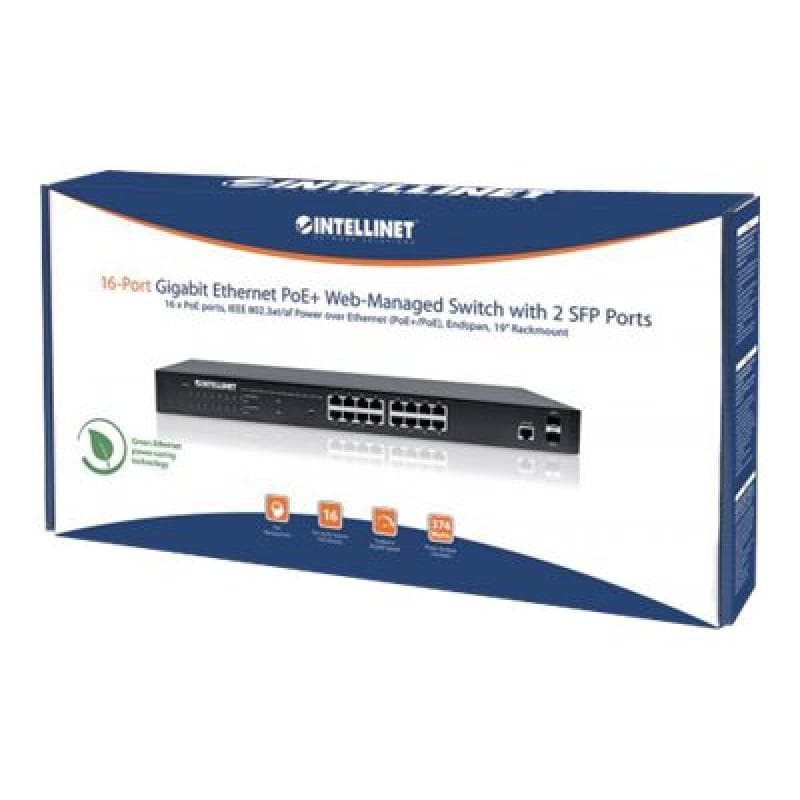 INTELLINET 561198 Netzwerk Switch RJ45/SFP 16 Port PoE-Funktion