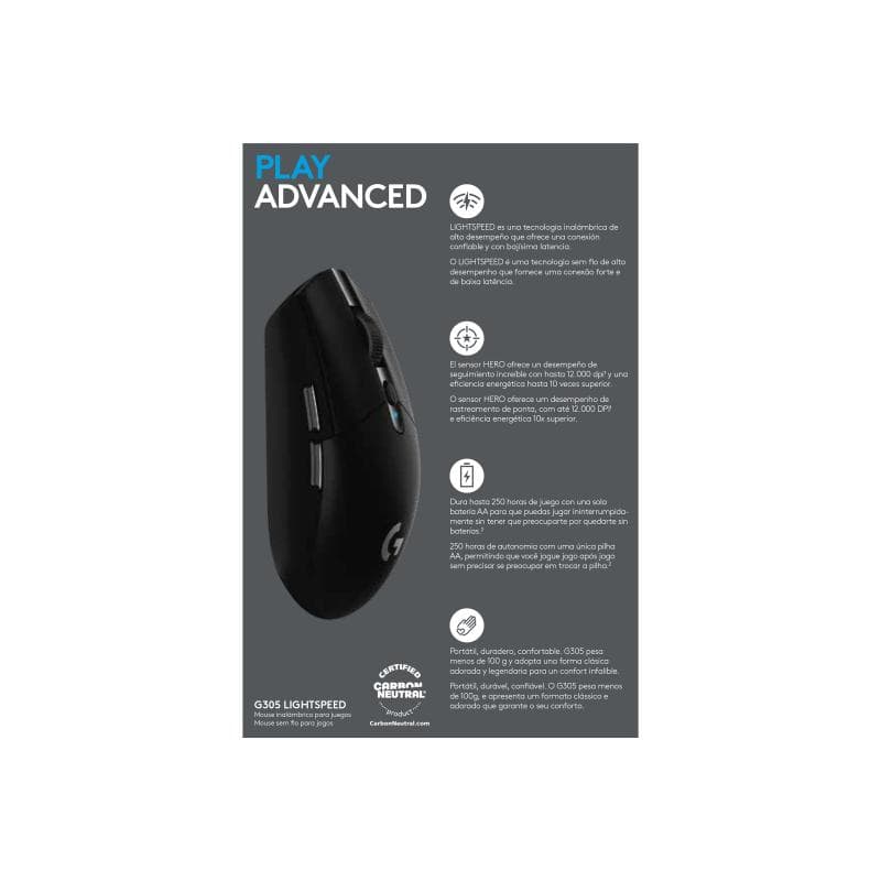 LOGITECH G305 - Maus - optisch - 6 Tasten - kabellos - LIGHTSPEED - kabelloser Empfänger (USB)