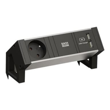 BACHMANN DESK2 ALU BLACK 937.102 1xCEE7/3 1xUSB 0,2m GST18