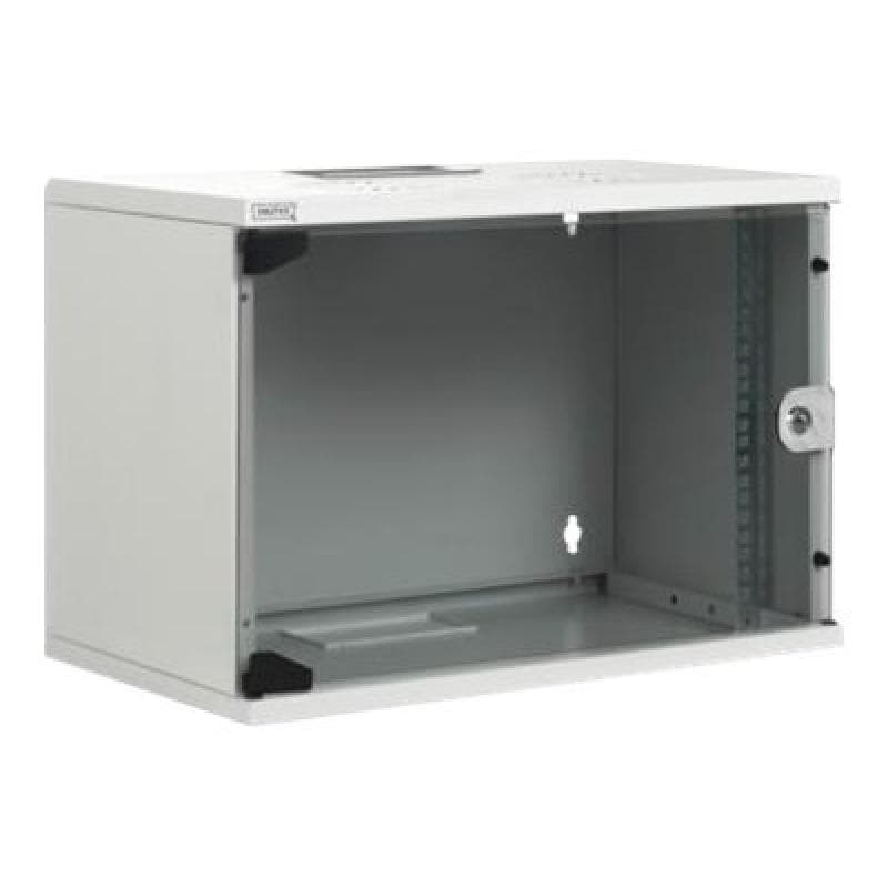 DIGITUS Flat-Pack 12HE Wandgehäuse, 595x540x400, Glastür, Grau