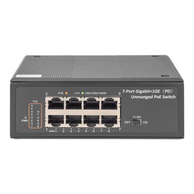 DIGITUS Industrieller 7-Port Gigabit PoE+ Switch mit 1xPD-Port