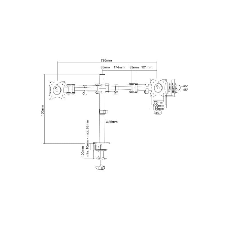 INLINE Tischhalterung für 2x TFT/LCD/LED bis 68cm (27″), max. 2x8kg