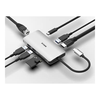 D-LINK USB-C 8-Port USB 3.0 Hub mit HDMI und Ethernet und SD & microSD Card Reader und USB-C Ladeans