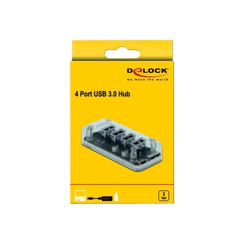 DELOCK Externer USB 3.0 Hub mit 4 Ports transparent