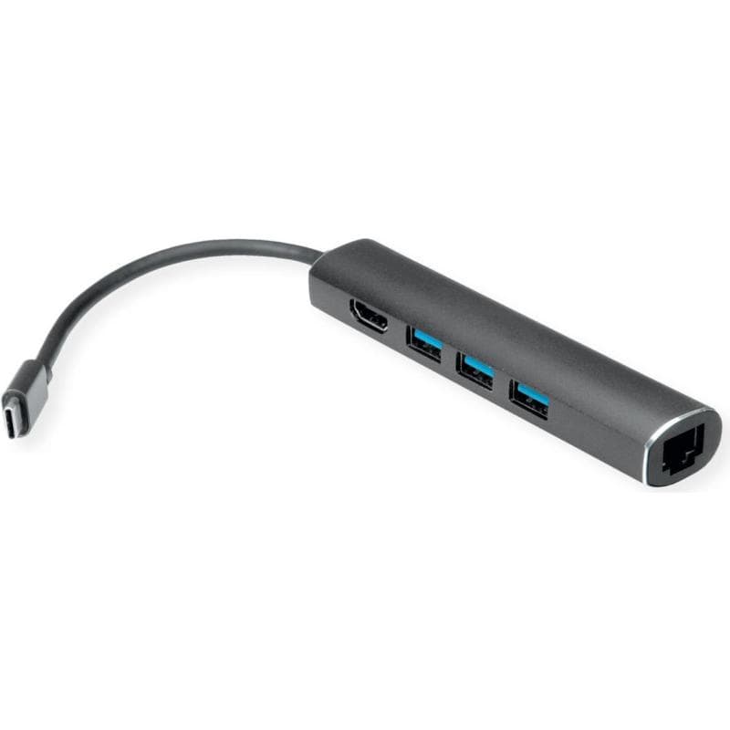 VALUE USB Typ C Dockingstation, HDMI 4K, 3x USB Typ A, Gigabit Ethernet, grau (12.99.1043)
