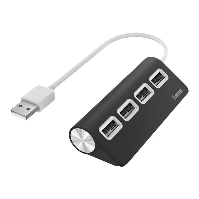 HAMA USB-Hub 4 Ports, USB 2.0, 480 Mbit/s, schwarz