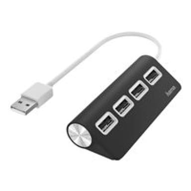 HAMA USB-Hub 4 Ports, USB 2.0, 480 Mbit/s, schwarz