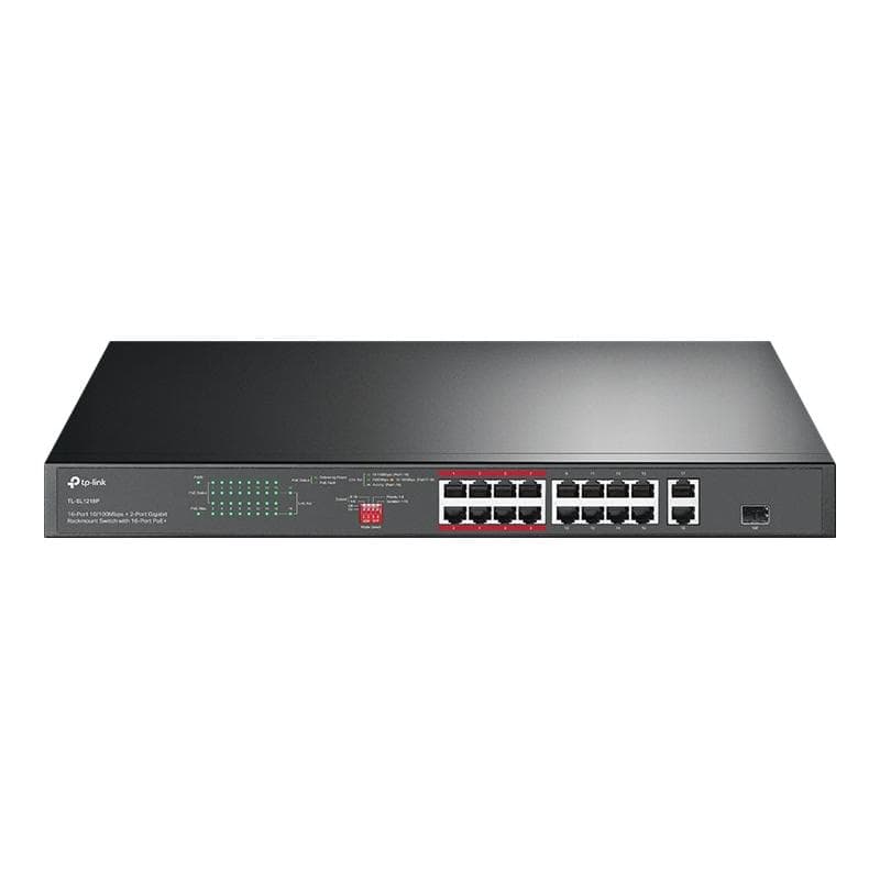 TP-LINK 16-Port 10/100Mbps + 2-Port Gigabit Rackmount Switch with 16-Port PoE+