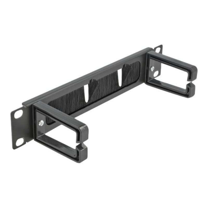 DELOCK Cable Management Brush Strip with 2 hooks - Kabelführungspanel mit Bürste - Schwarz - 1U - 25