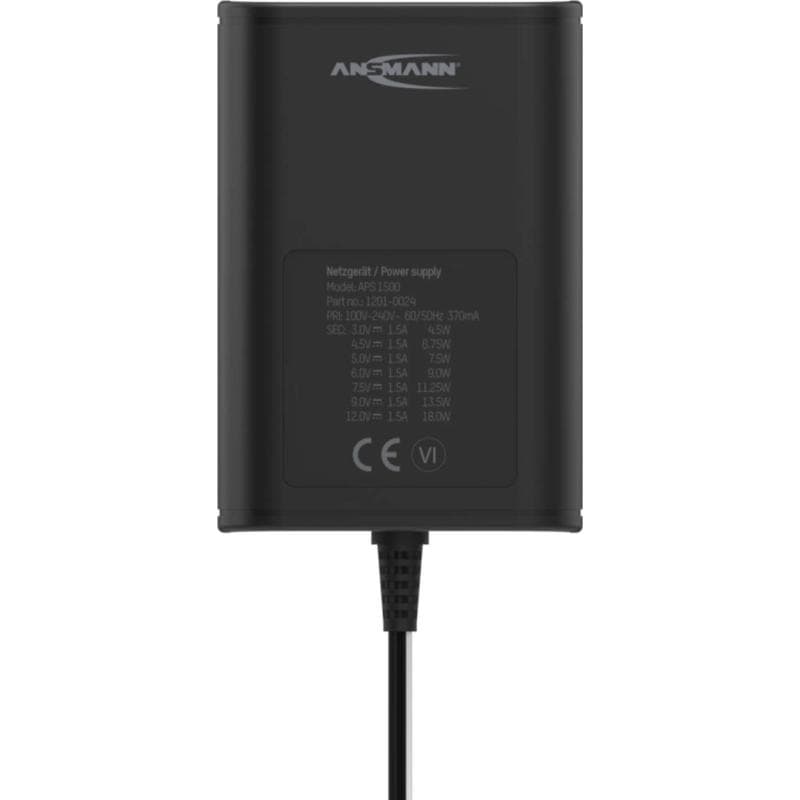 ANSMANN 1201-0024 Steckernetzteil, einstellbar 12 V/DC, 9 V/DC, 7.5 V/DC, 6 V, 4.5 V
