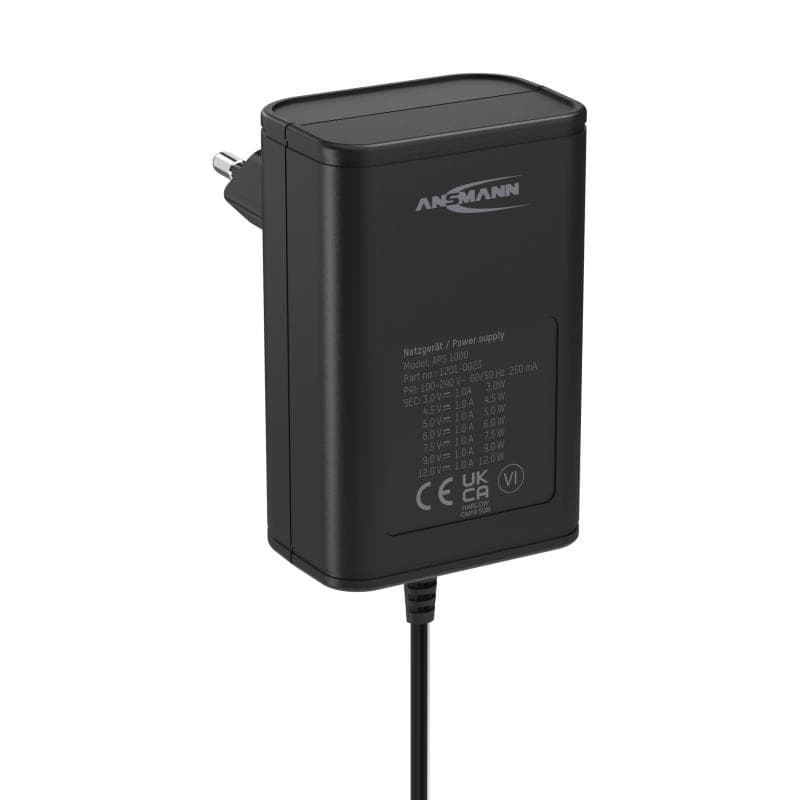 ANSMANN 1201-0023 Steckernetzteil, einstellbar 12 V/DC, 9 V/DC, 7.5 V/DC, 6 V, 4.5 V
