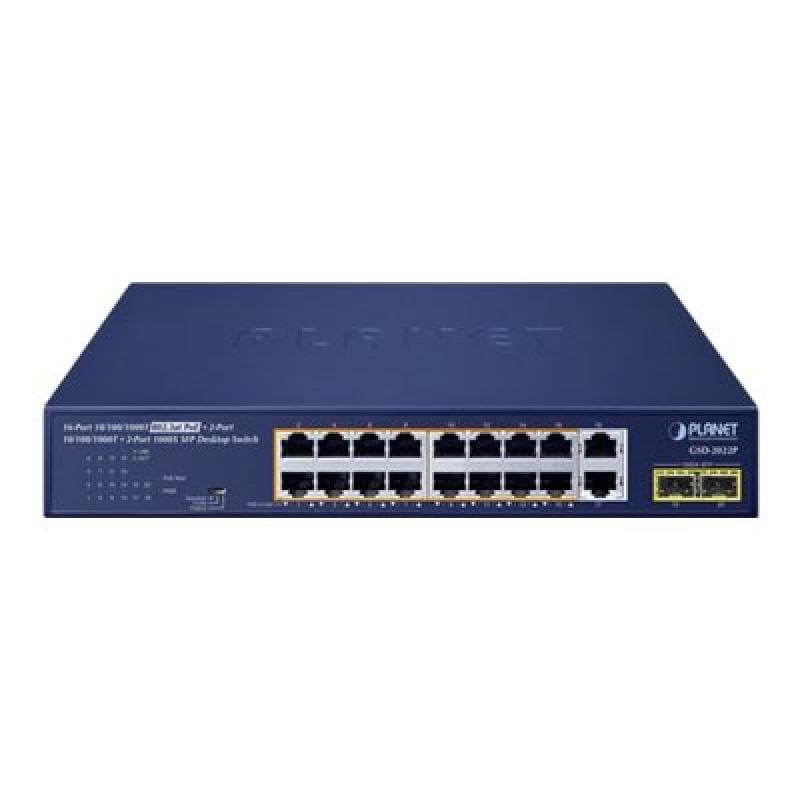PLANET TECHNOLOGY PLANET 16-Port GE 802.3at + 2-Port GE + 2-Port 1000X SFP