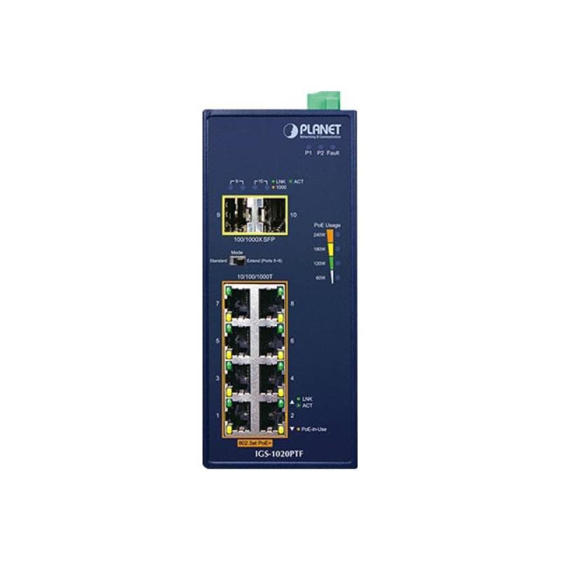PLANET TECHNOLOGY PLANET Industrial 8-Port GE 802.3at PoE + 2 100/1000X SFP
