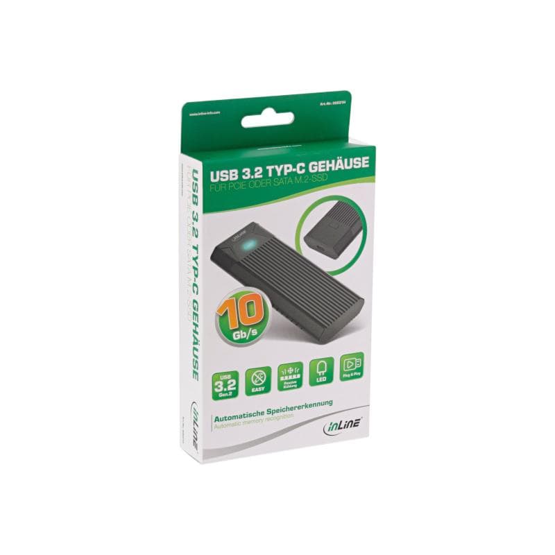 INLINE USB3.2 Gen 2 Type C to M.2 SSD (PCIe NVMe& SATAIII) Enclosure TOOL FREE