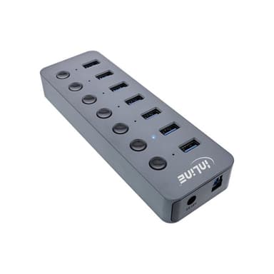 INLINE USB 3.2 Gen.1 Hub, 7-Port, mit Schalter, Aluminium, grau, mit Netzteil