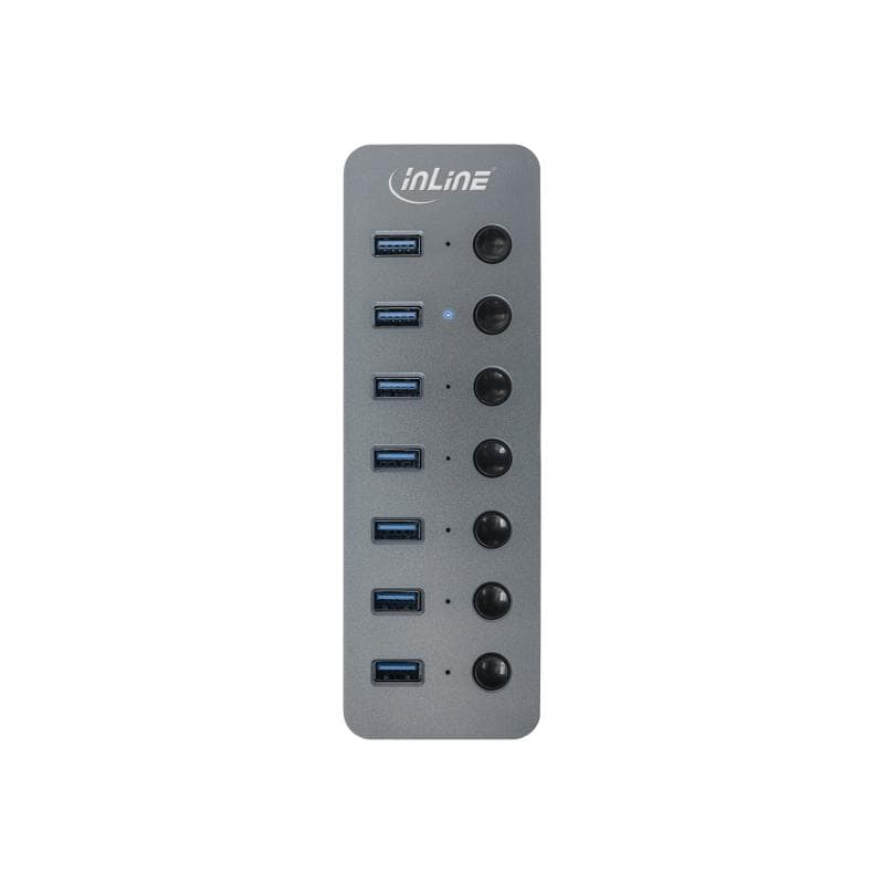 INLINE USB 3.2 Gen.1 Hub, 7-Port, mit Schalter, Aluminium, grau, mit Netzteil