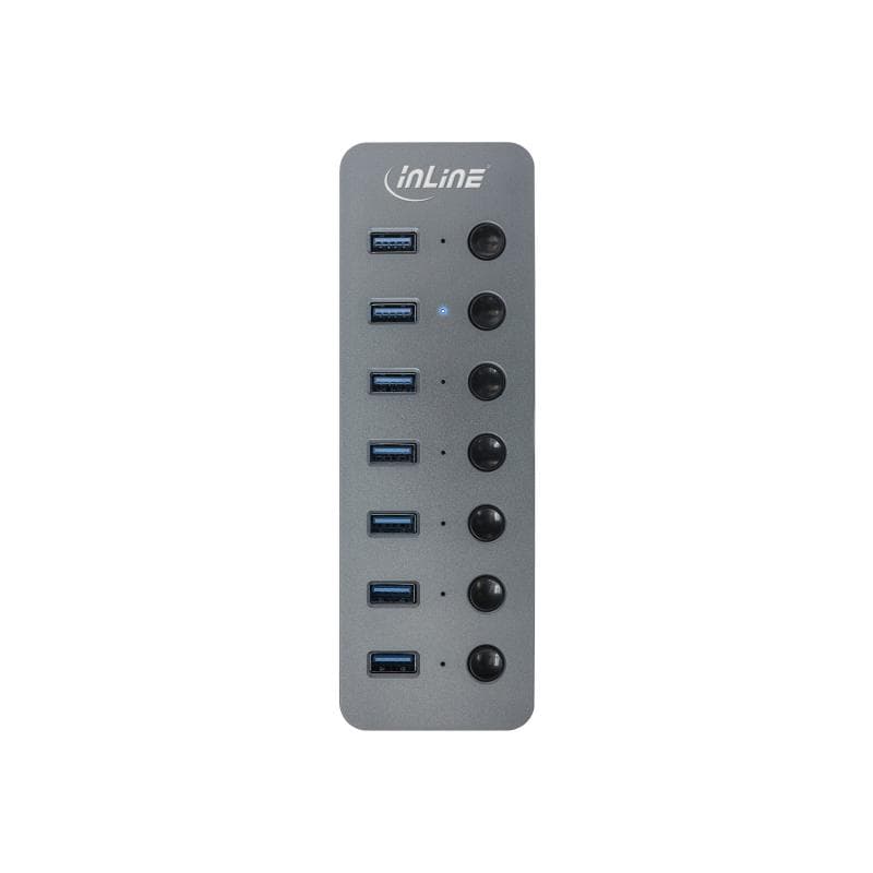 INLINE USB 3.2 Gen.1 Hub, 7-Port, mit Schalter, Aluminium, grau, mit Netzteil