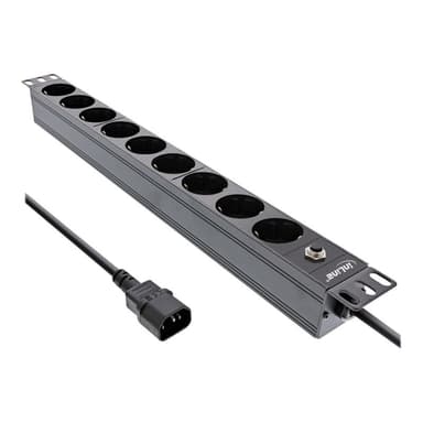 INLINE 19″ Steckdosenleiste, 9-fach Schutzkontakt, C14 Stecker, Überlastschutz
