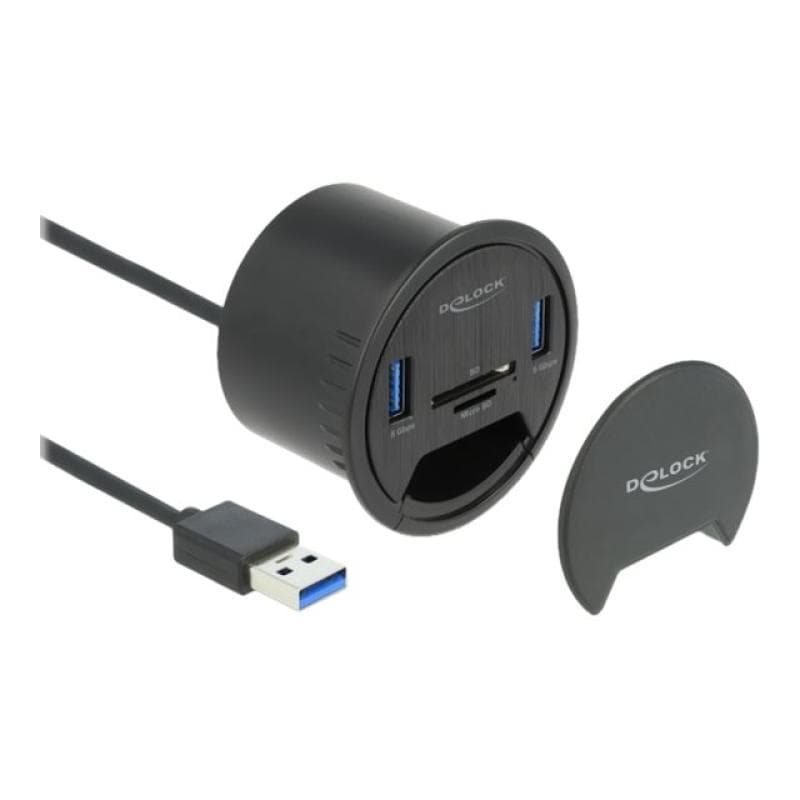DELOCK 2 Port Tisch-Hub 2x SuperSpeed USB Typ-A und Card Reader für SD und Micro