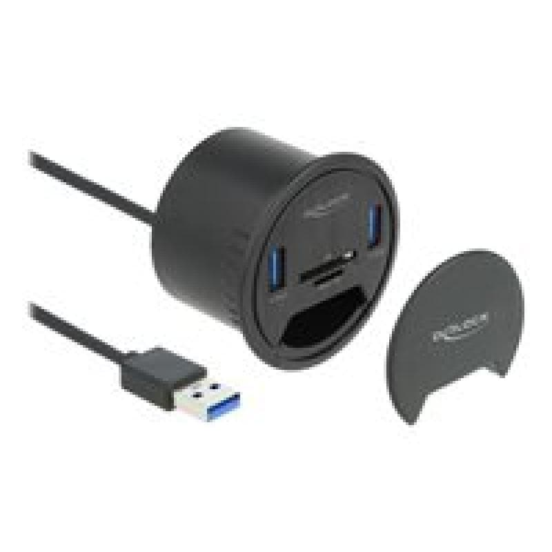 DELOCK 2 Port Tisch-Hub 2x SuperSpeed USB Typ-A und Card Reader für SD und Micro