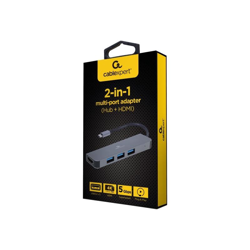 GEMBIRD 3-Port USB Typ-C 2-in-1 Kombi Adapter (Hub+HDMI)