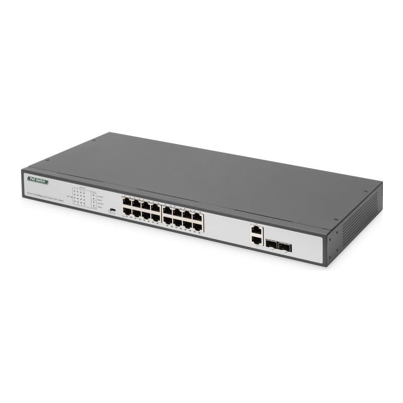 DIGITUS Fast Ethernet PoE Switch 16-port PoE + 2 Combo 250W PoE budget